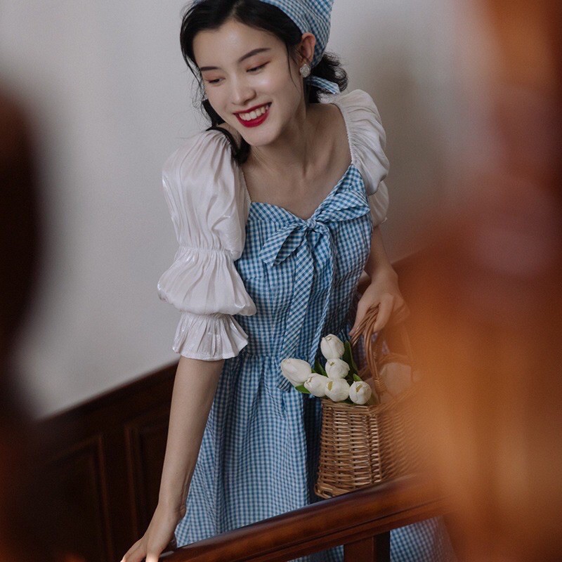 Sét Váy Cô Gái Hà Lan Kèm khăn Thời Trang Chụp Ảnh Nữ Vintage By Tiệm Nhà Liin