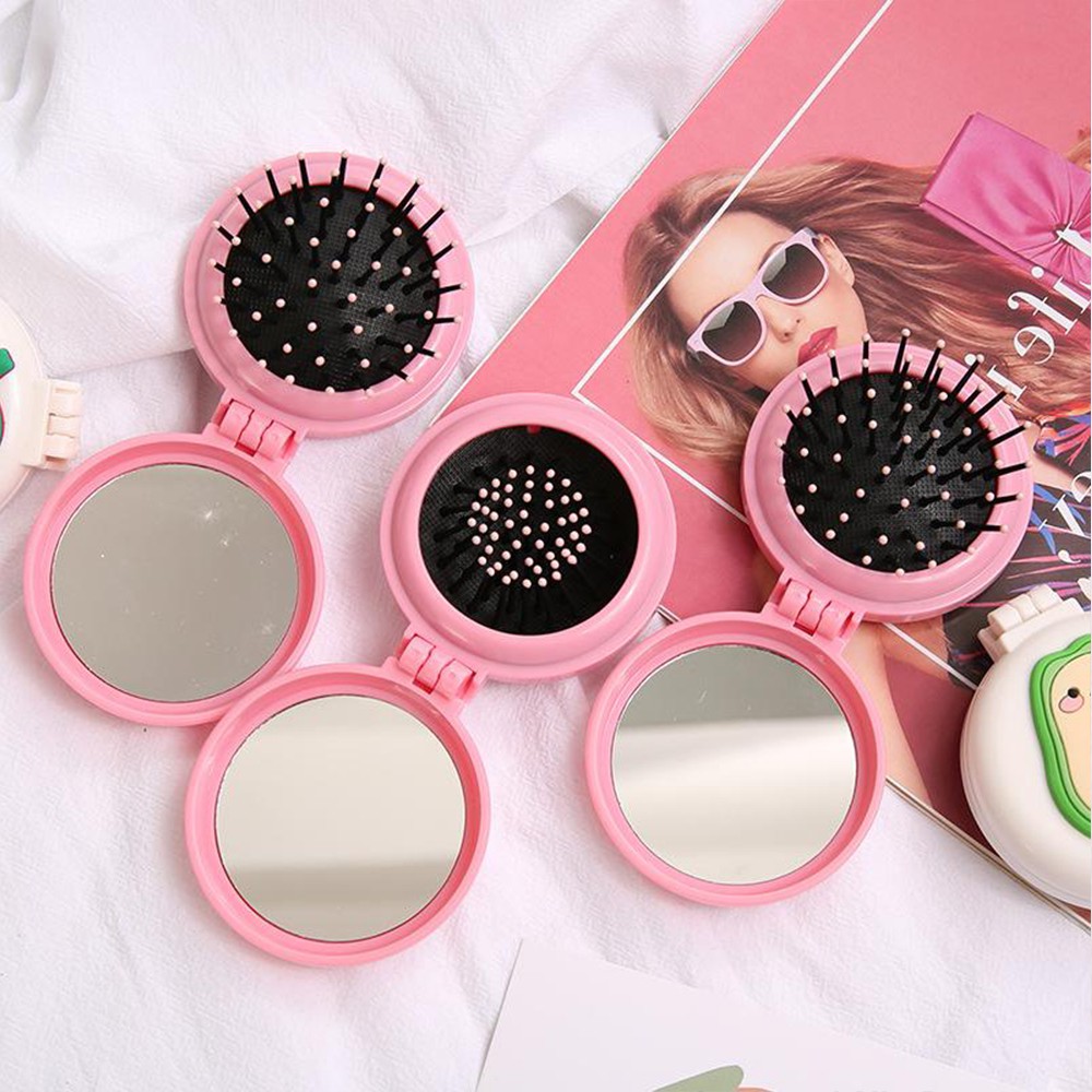 Gương lược chải trang điểm tròn massage thỏ nâu gấp gọn ♥️ URI DECOR ♥️