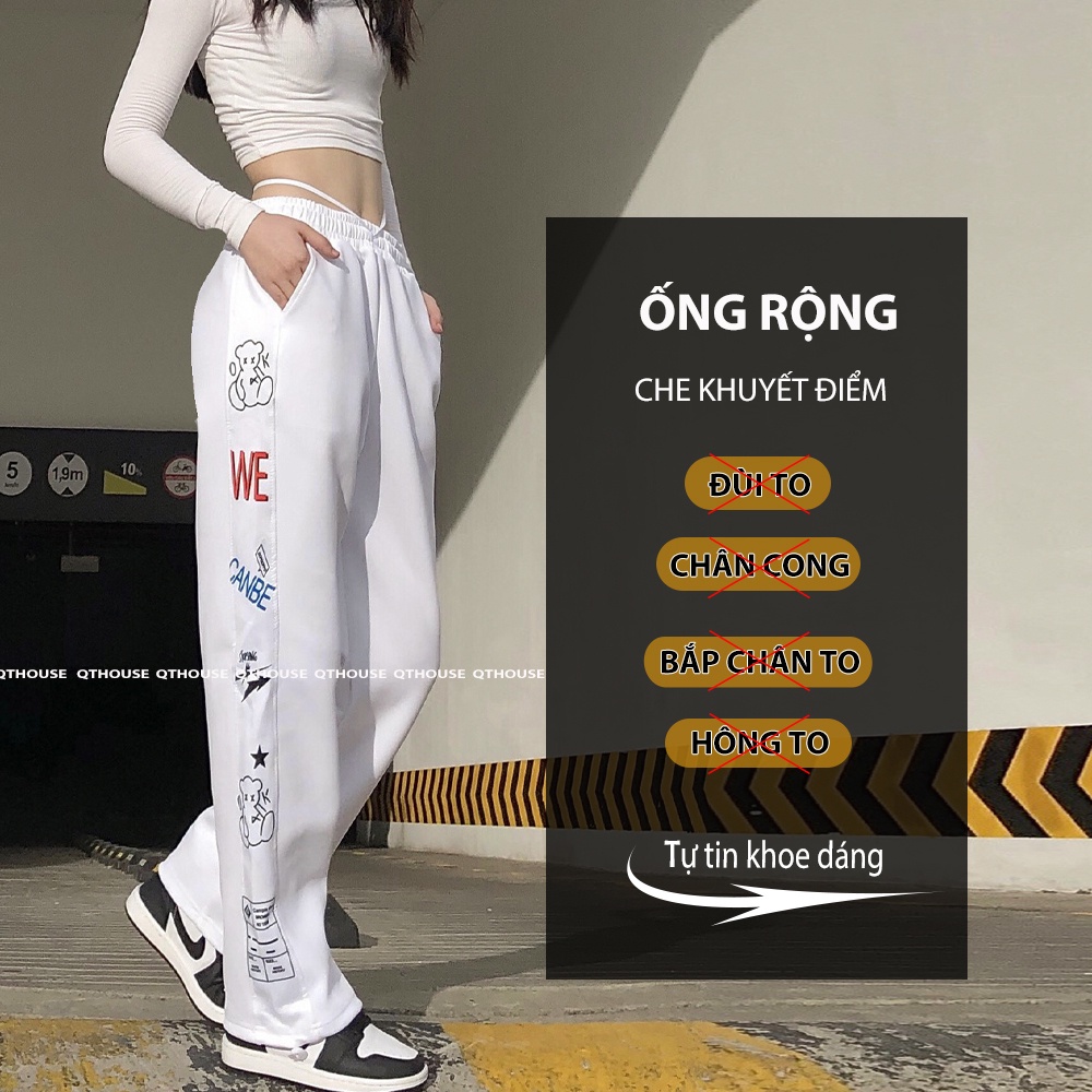 Quần ống rộng nam nữ unisex,quần jogger lưng thun thể thao thiết kế dây rút mặc suông bo gấu track pants Qthouse