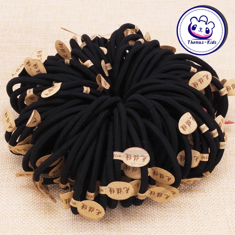 Dây Buộc Tóc Cao Su Dày Dặn Co Giãn Màu Đen Không Đường May