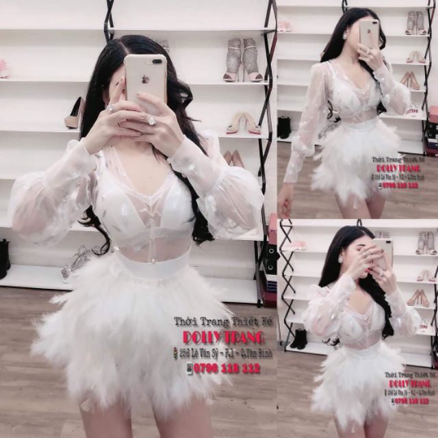 JUM GIẢ VÁY LÔNG VŨ HÀNG CAO CẤP