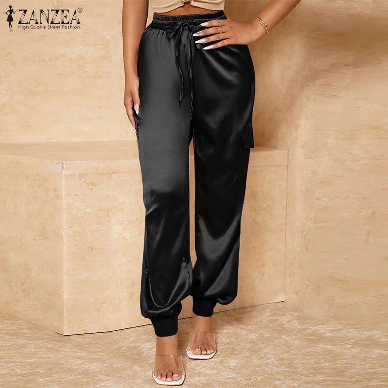 Quần dài ZANZEA lưng co giãn có túi thời trang cho nữ