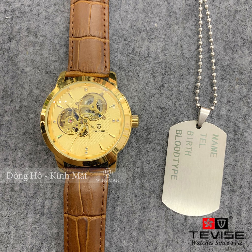 Đồng hồ cơ nam dây da cao cấp Tevise T803A-1 full box, mặt kính sapphire chống xước, chống nước, bảo hành 03 năm