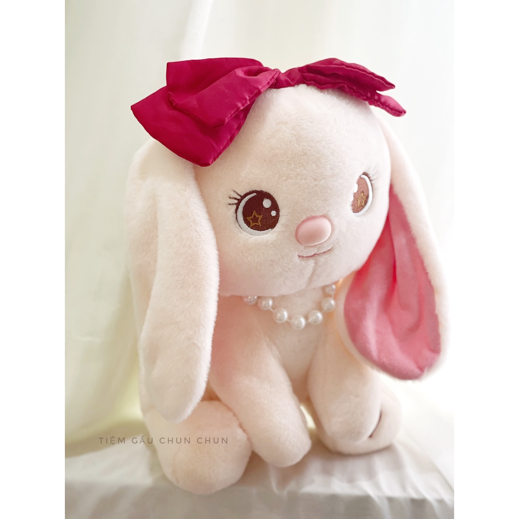 Gấu bông thỏ tai dài đeo nơ vòng ngọc tini bunny đáng yêu , trang trí trong phòng, bàn học, bàn làm việc, gấu cao cấp