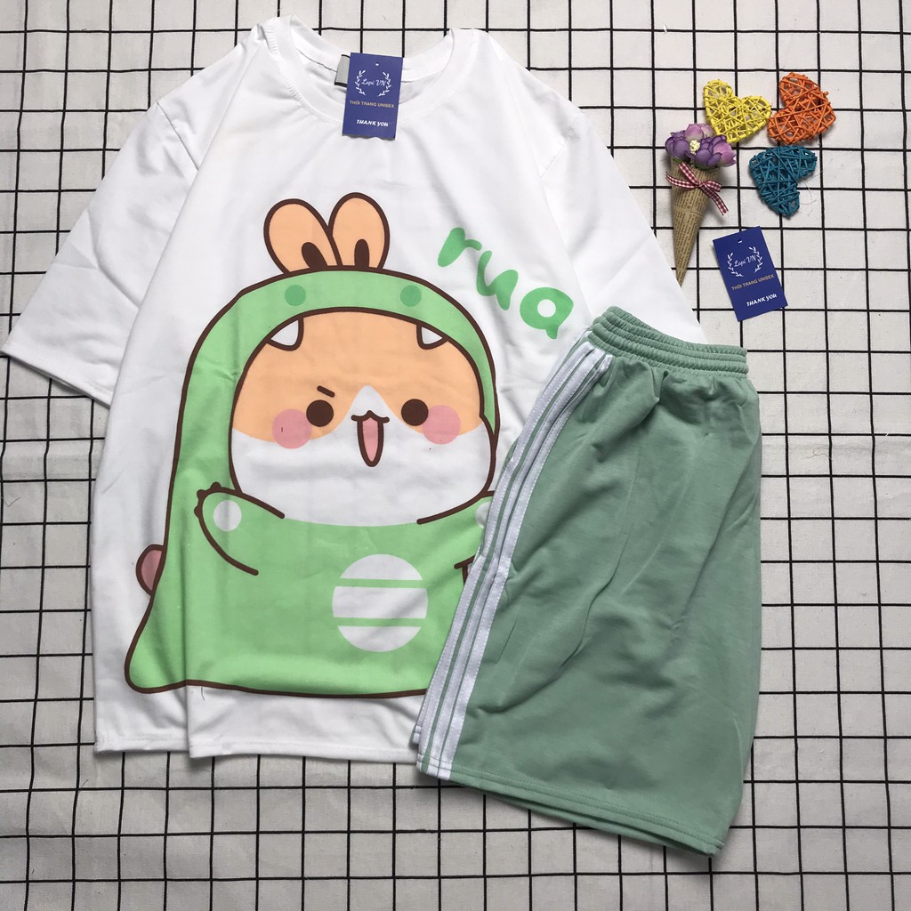 Set Bộ Cartoon Unisex Chibi RUA Quần Đùi 3 Line – Lapi VN, Đồ Mặc Nhà, Freesize Nam Nữ Đều Mặc Được