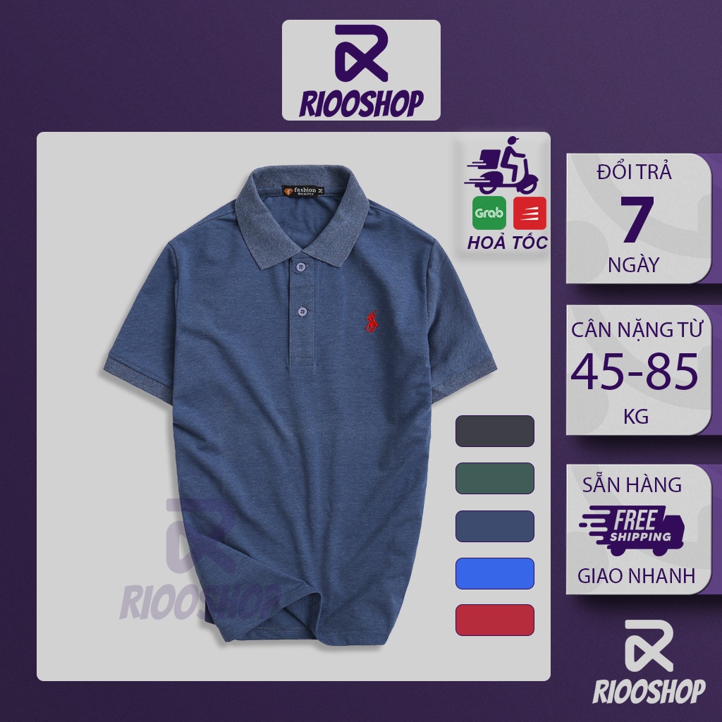 Áo nam polo cao cấp, áo nam có cổ đẹp POLO RL RSP024 tay ngắn, form rộng, chất lượng, đơn giản, một màu, big size
