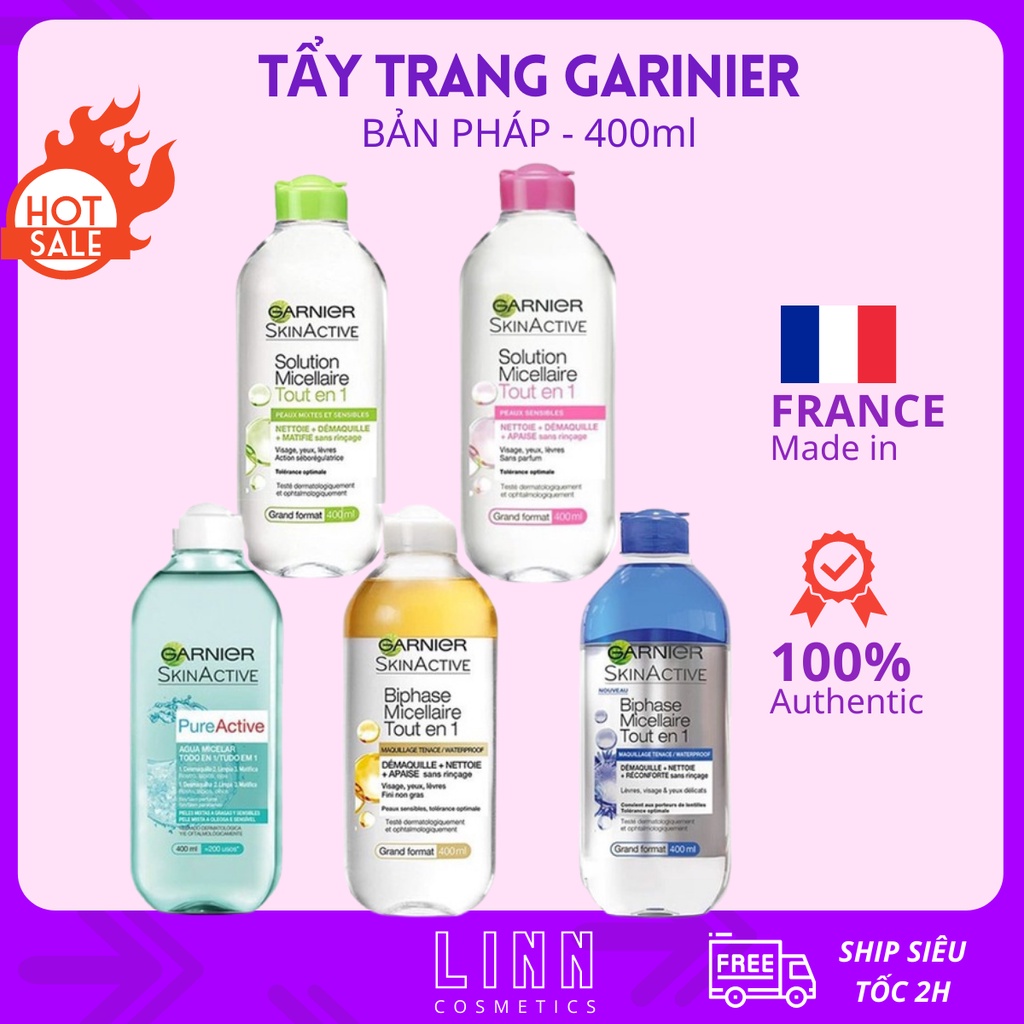 Nước Tẩy Trang Garnier Skinactive Micellar Cleansing Water chính hãng, bản Pháp 400ml