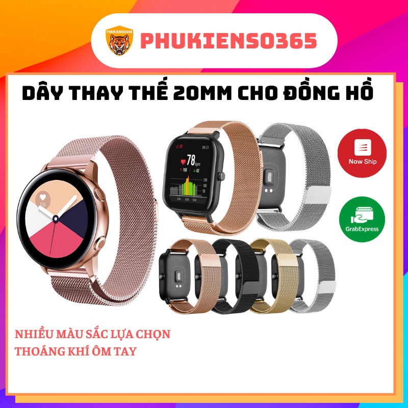 Dây đeo 20mm thay thế cho Đồng hồ Xiaomi/ Samsung thoáng khí ôm tay