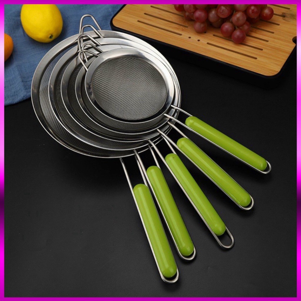 Rây Lọc inox cán xanh lọc Bột Cháo, Thức Ăn, Trái Cây Cho Bé Ăn Dặm