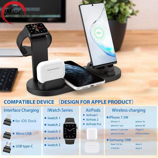Đế Sạc Nhanh Không Dây 4 Trong 1 10W Cho Apple Watch 5 4 3 Airpods Pro 11