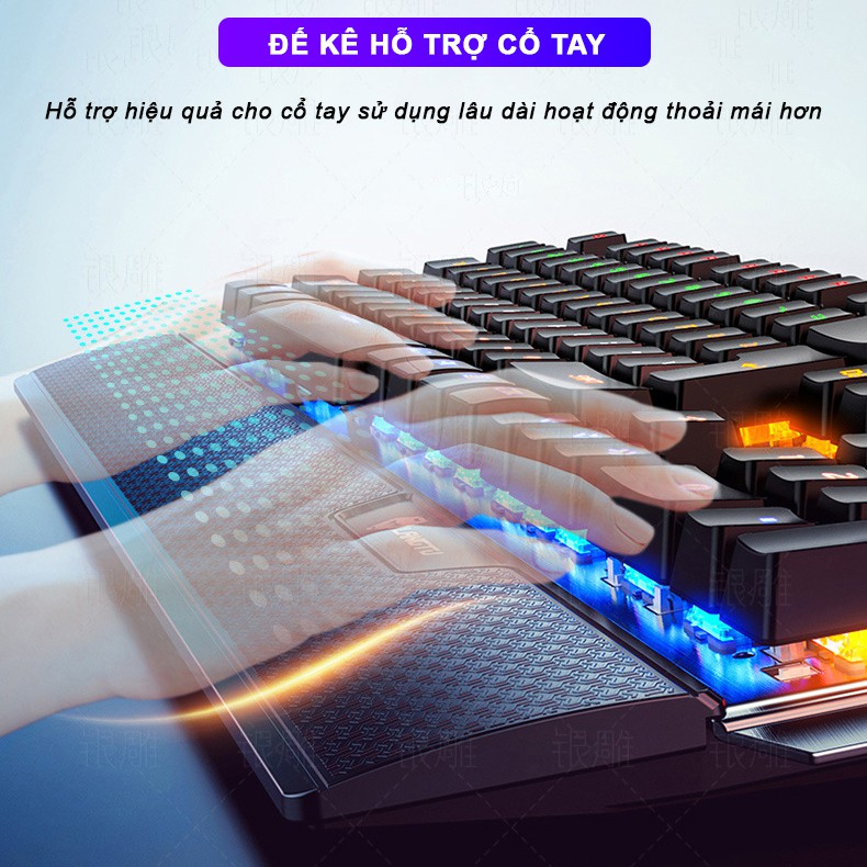 Bàn phím cơ gaming LED RGB SIDOTECH YINDIAO K100 chuyên chơi game 104 phím có LED biến đổi có kê tay chống mỏi cao cấp