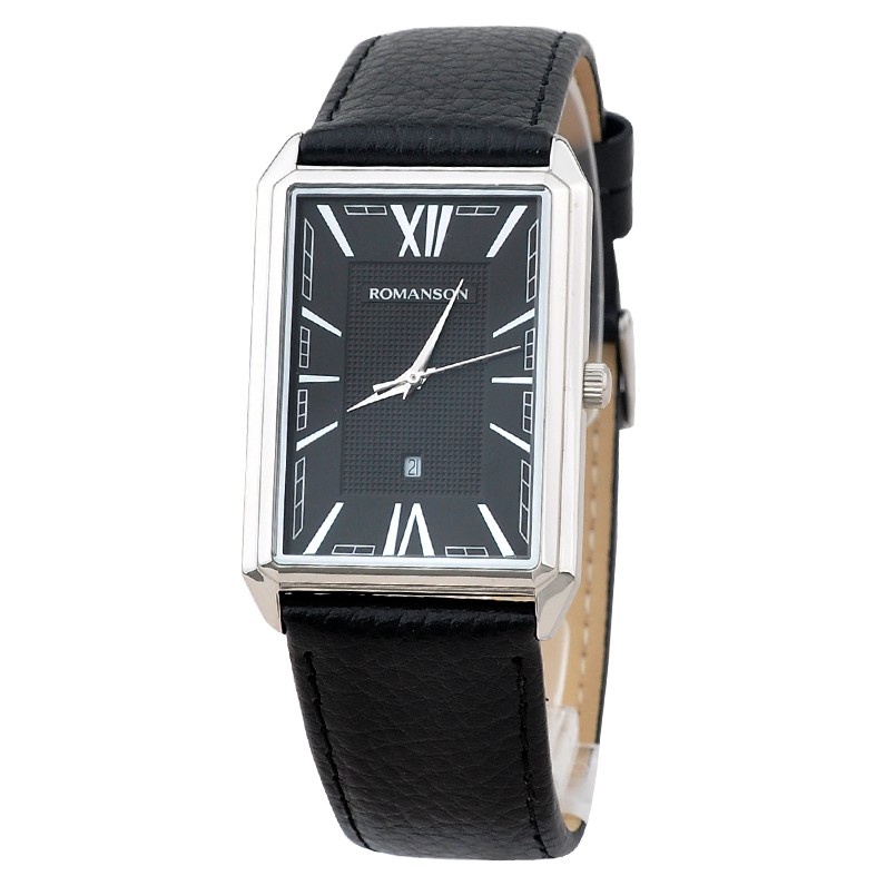 Đồng hồ Romanson Classic Men Watch TL4206MWBK nam mặt chữ nhật kính chống xước, máy Thụy Sĩ, dây da cao cấp chính hãng