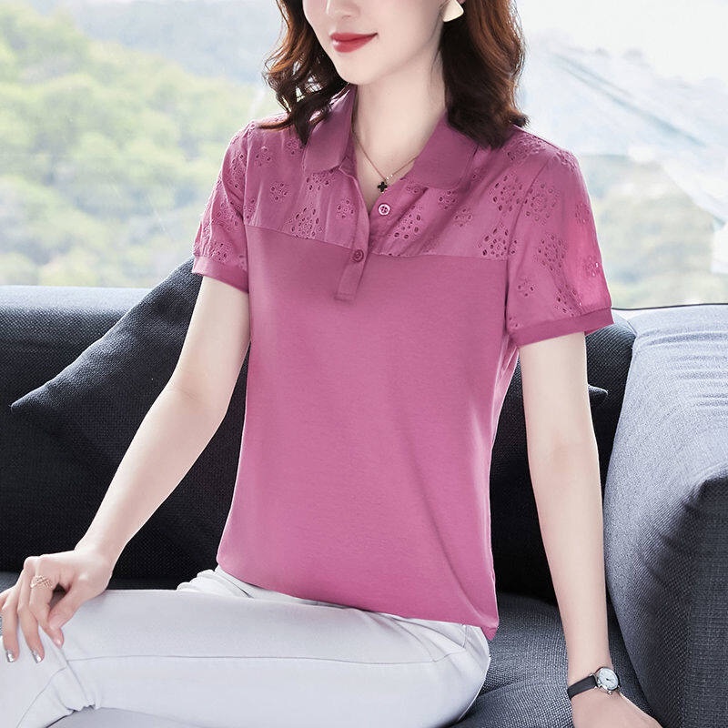Áo Thun Polo Tay Ngắn Bằng Vải Cotton Thời Trang Mùa Hè Sành Điệu Cho Nữ