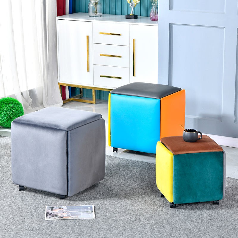 Bán trước✸Đa chức năng Rubik s Cube Combination Stool Creative Small Square Shoe Bộ bàn ăn 5 trong một Nordic