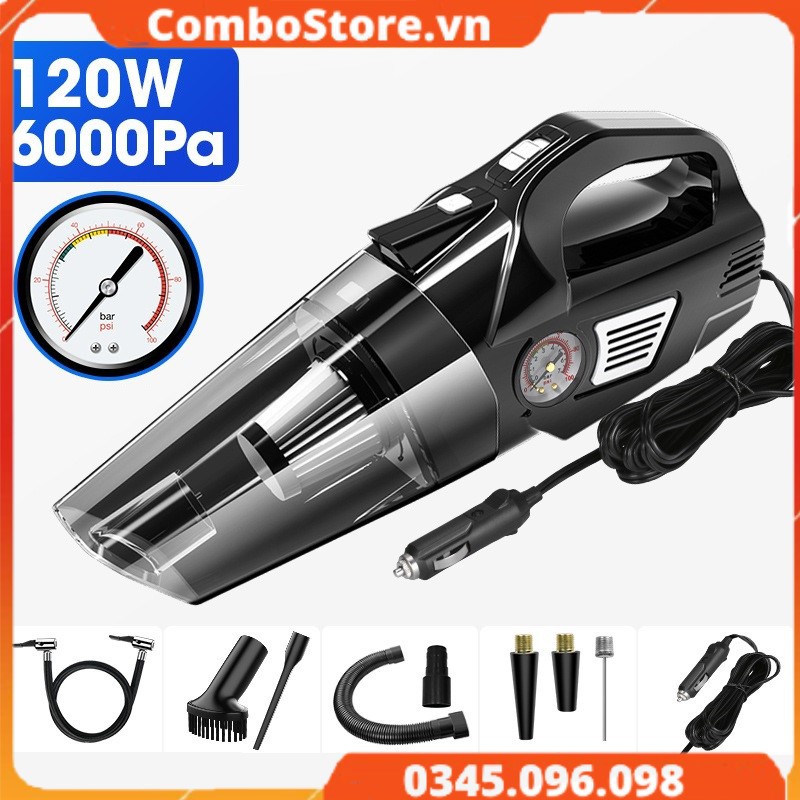 Máy hút bụi cầm tay xe hơi ô tô kiêm bơm lốp đa năng 4 trong 1