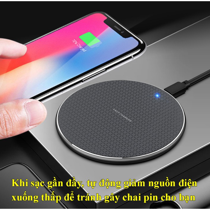 Đế Sạc Nhanh Không Dây Qi Standard 10W Cho Iphone 11/ X /XS Max XR 8 Plus / Samsung, Sạc Điện Thoại Thông Minh