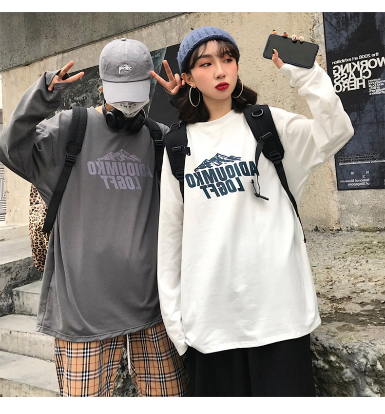 Áo Thun Tay Dài Dáng Rộng In Họa Tiết Cá Tính Phong Cách Hàn Quốc