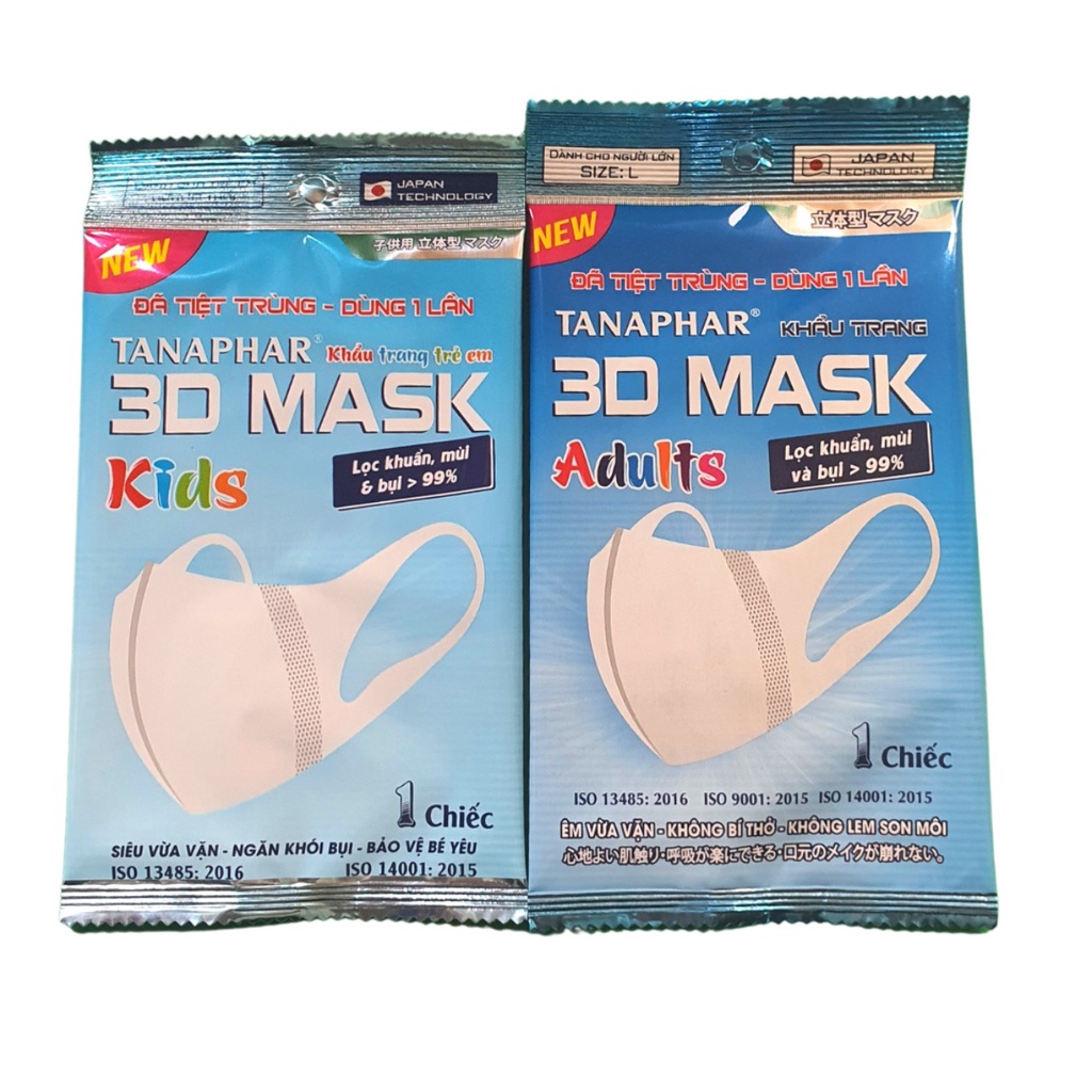 Khẩu trang 3D mask Tanaphar ( gói 01 chiếc) không đau tai, thiết kế ôm sát mặt - Solei shop