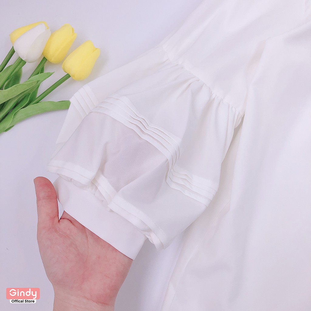 Áo sơ mi nữ trắng tay bồng GINDY cổ bẻ dáng suông basic trơn công sở kiểu Hàn Quốc A10046