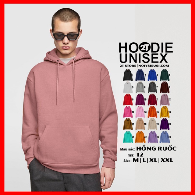 Áo hoodie unisex 2T Store H12 màu hồng ruốc - Áo khoác nỉ bông nón 2 lớp dày dặn chất lượng đẹp | WebRaoVat - webraovat.net.vn