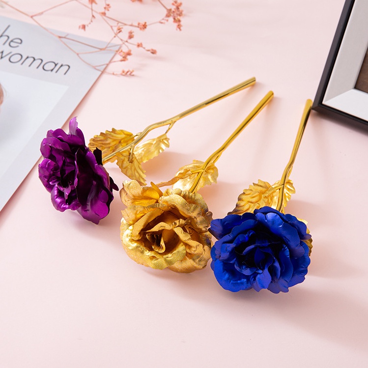 Hoa Hồng Giả Mạ Vàng 24K Dùng Làm Quà Tặng