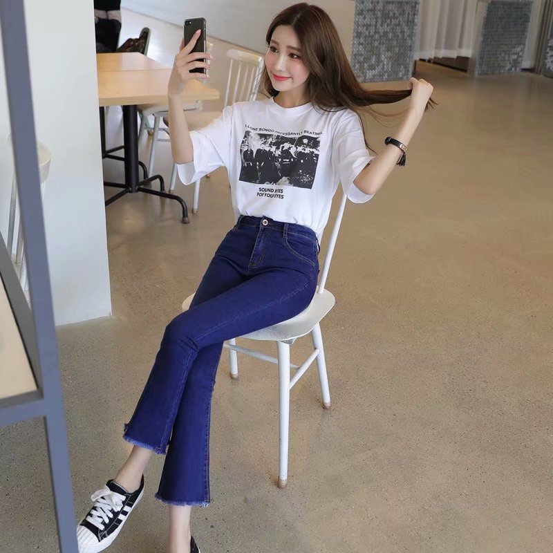 Quần Jeans Nữ Lưng Cao Ống Loe Thời Trang