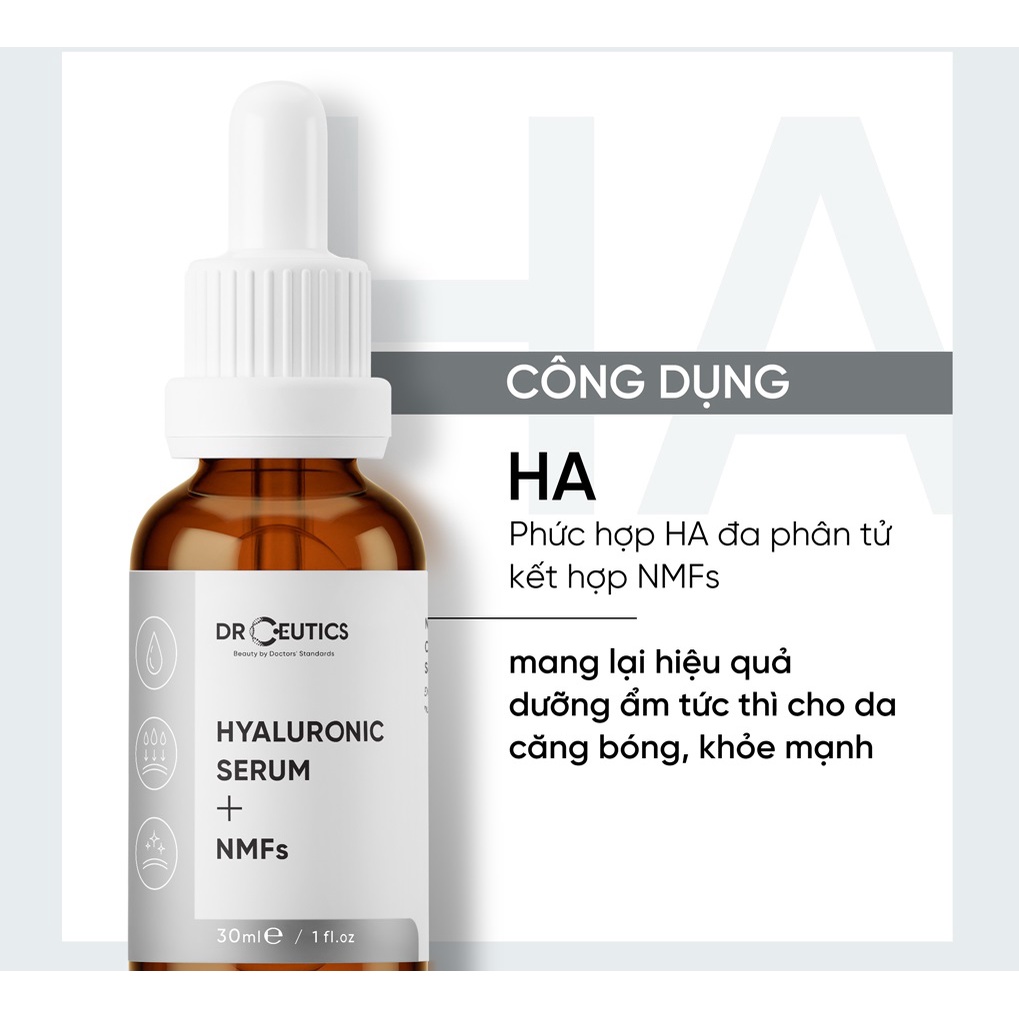Combo 2 Sản Phẩm Giúp Giảm Nếp Nhăn, Cải Thiện Độ Đàn Hồi Da DrCeutics 30ml (HA + NMFs, Vitamin C)