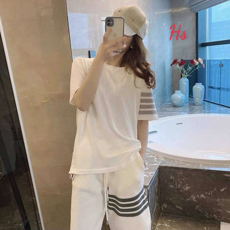 Bộ Quần Áo 4 Sọc Phản Quang ❤ Set Áo Thun Tay Lỡ Quần Đùi Ống Rộng Cotton Nam Nữ MND98