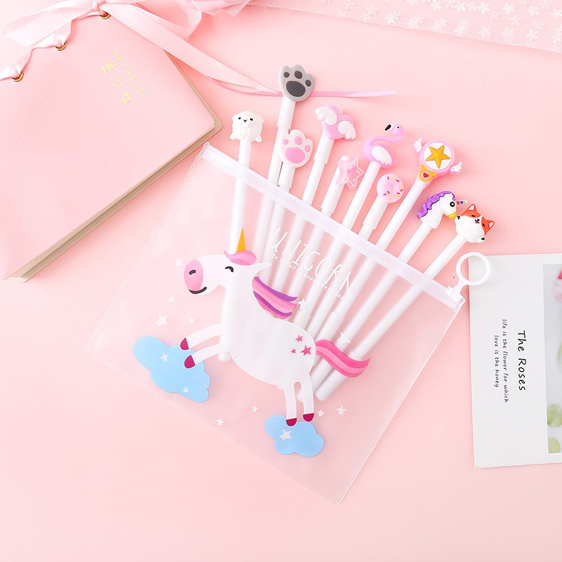 Set 10 Bút Bi Mực Nước Mặt Icon Đáng Yêu, unicorn... Bút Nước Cute