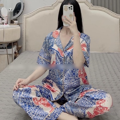 Bộ Lụa Ngủ Tiểu Thư, Bộ Pizama Tay Ngắn, Chất Liệu Latin Cao Cấp Mát Lịm [HÀNG CHUẨN ĐẸP] | BigBuy360 - bigbuy360.vn