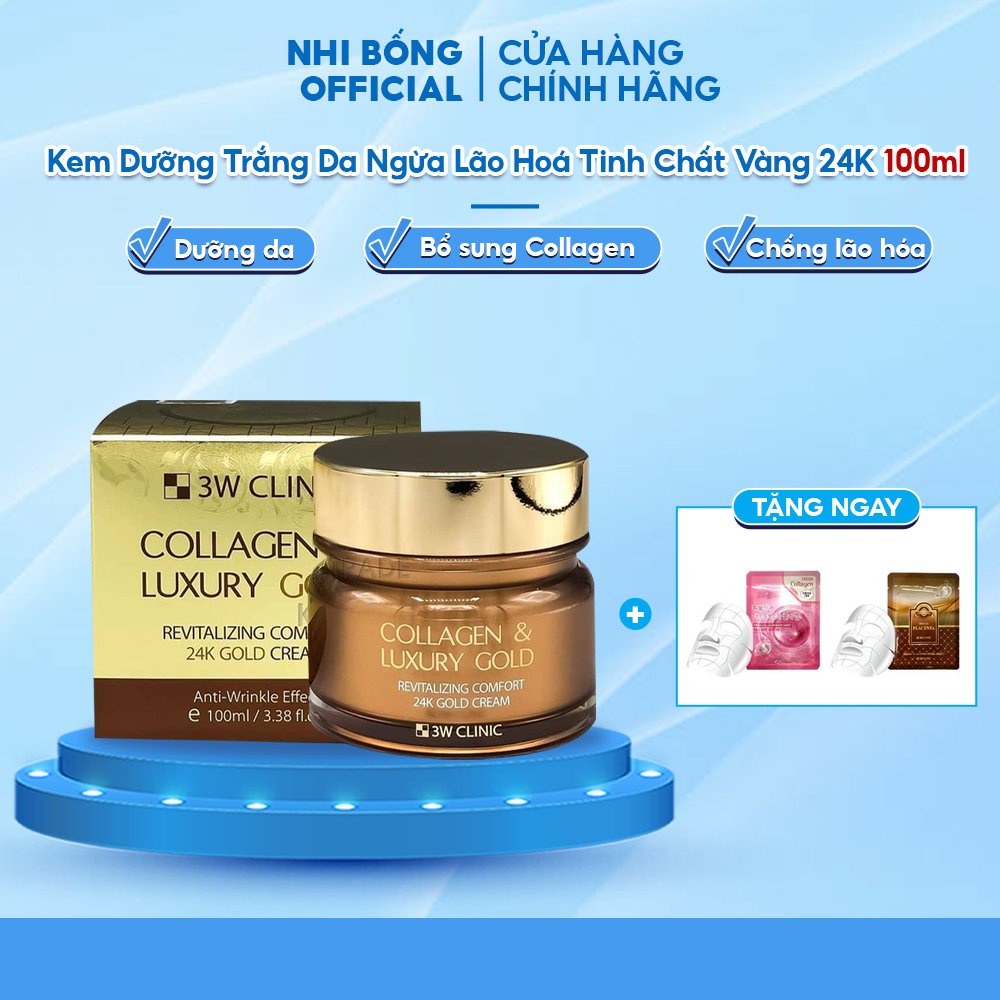Kem Dưỡng Trắng Da Tinh Chất Vàng 24K 3W Clinic Hàn Quốc Collagen & Luxury 24K Gold Cream 100ml Ngừa Lão Hoá & Dưỡng Ẩm