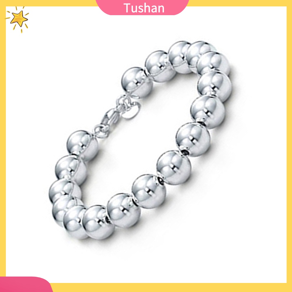 Vòng tay chuỗi hạt mạ bạc 8mm thiết kế đơn giản thời trang cho nữ