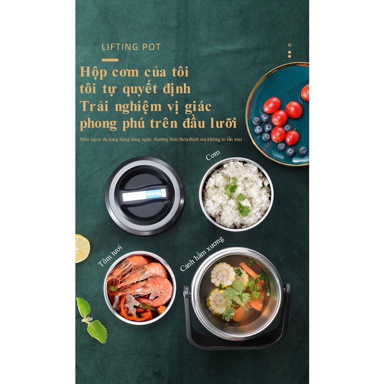 Hộp cơm giữ nhiệt inox 304 hút chân không siêu dài hộp đựng cơm trưa nhiều tầng tiện lợi dung tích lớn cho nhân viên văn phòng