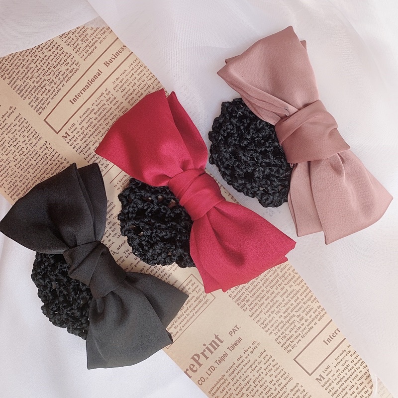 Kẹp tóc búi lưới công sở nơ lụa hàng thiết kế L10