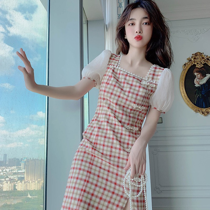 Đầm Sườn Xám Cách Tân Tay Phồng Màu Đỏ Gạch Thời Trang 2021 Cho Nữ | BigBuy360 - bigbuy360.vn