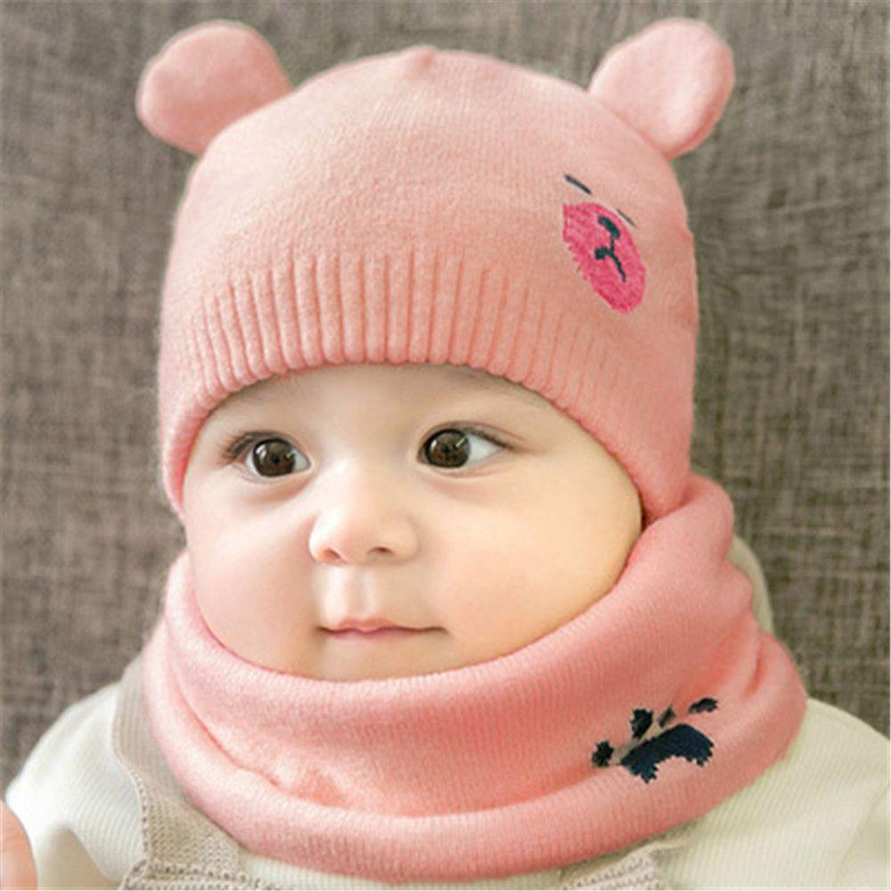Set 2 Mũ Len Kèm Khăn Choàng Cổ Mềm Mại Dày Dặn Giữ Ấm Cho Bé