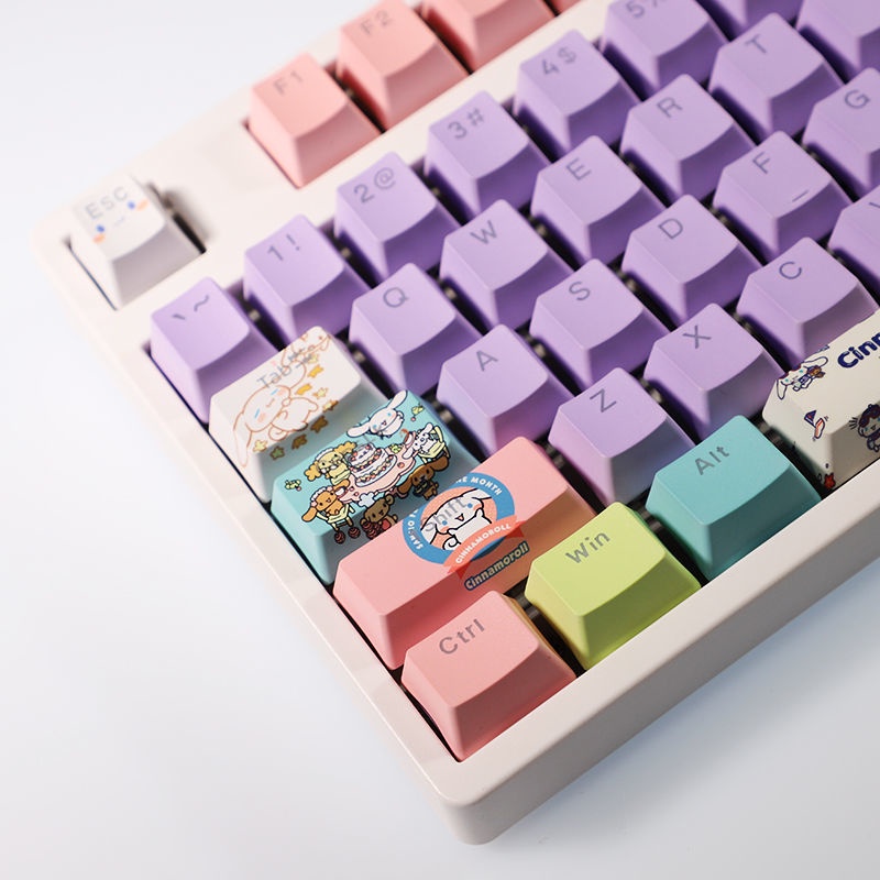 Cinnamoroll Keycap Cherry Profile Sanrio Mascot Chủ đề Anime PBT Thuốc nhuộm Thăng hoa Bàn phím cơ Truyền ánh sáng Keycaps 108 Phím