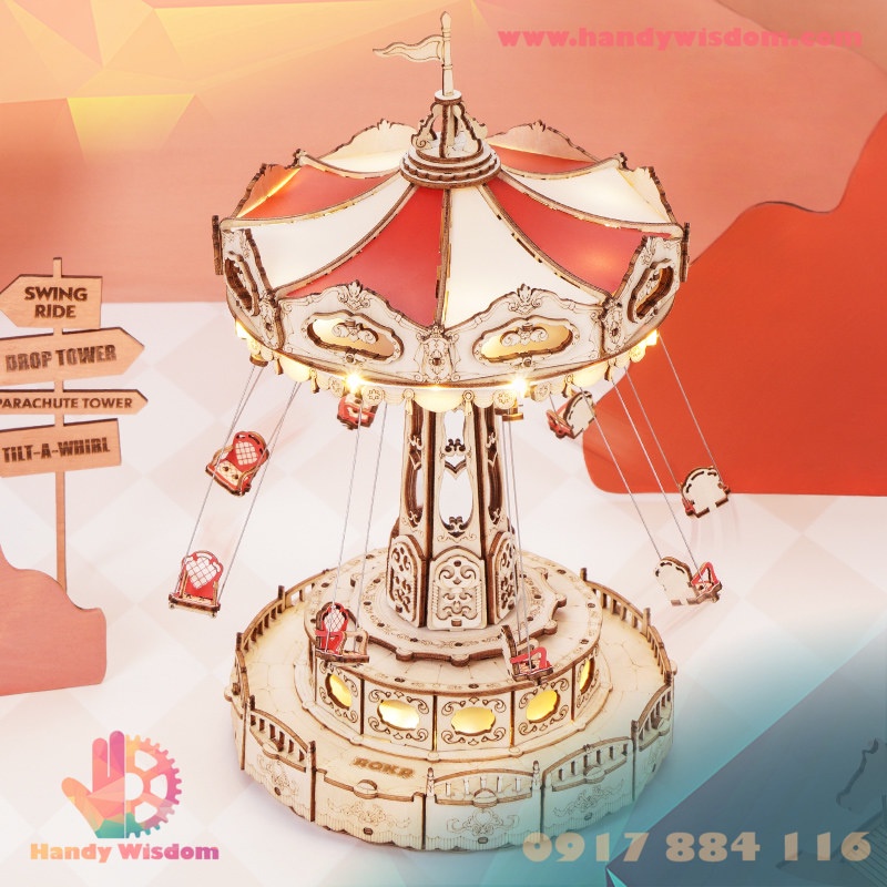 Mô hình hộp nhạc gỗ - đu quay - Robotime Swing Ride EA02