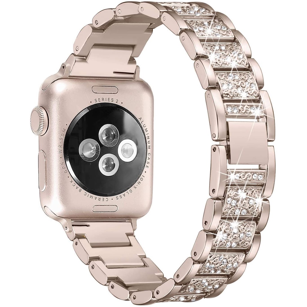 Dây Đeo Đồng Hồ Bằng Thép Không Gỉ Đính Kim Cương Giả Cho Apple Watch SE 6 5 4 Band 40Mm 44Mm Iwatch 38mm 42Mm