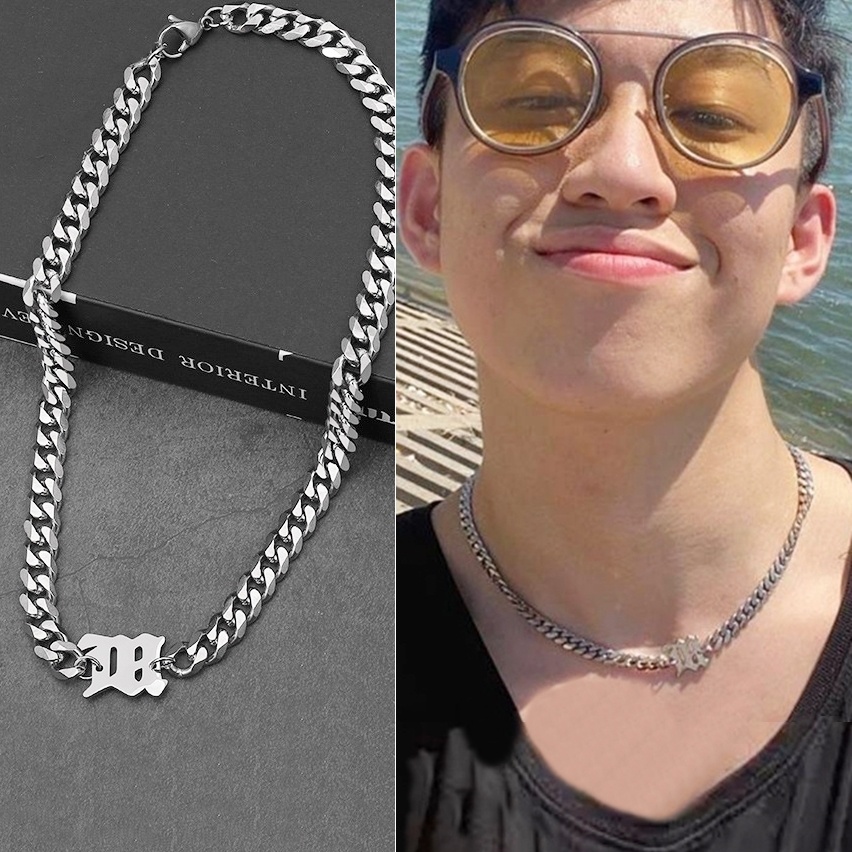 Dây chuyền nam không gỉ mắt xích lớn 8 mm mặt chữ M phong cách choker dây sát cổ