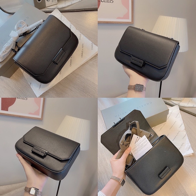 Túi nắp bấm full tag đen