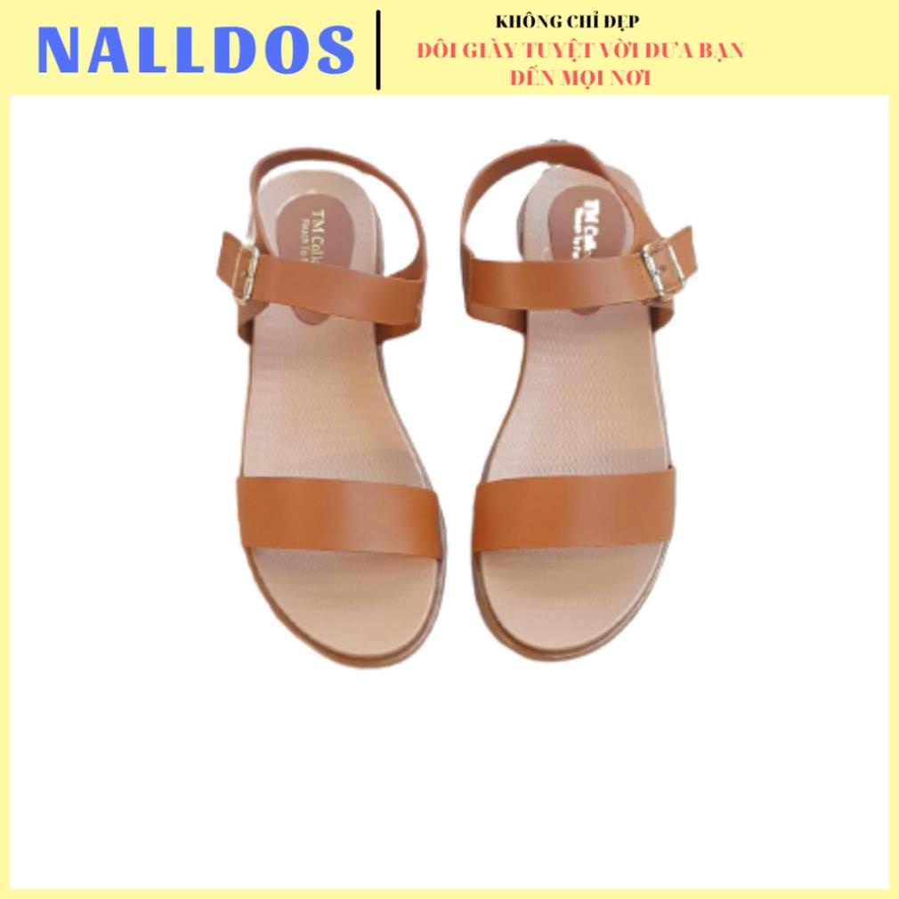 [ĐI HỌC]  Sandal quai ngang nữ  NALLDOS quai da Microfiber đế TPR 3cm chống trượt có 3 màu (Đen, Kem, Bò)