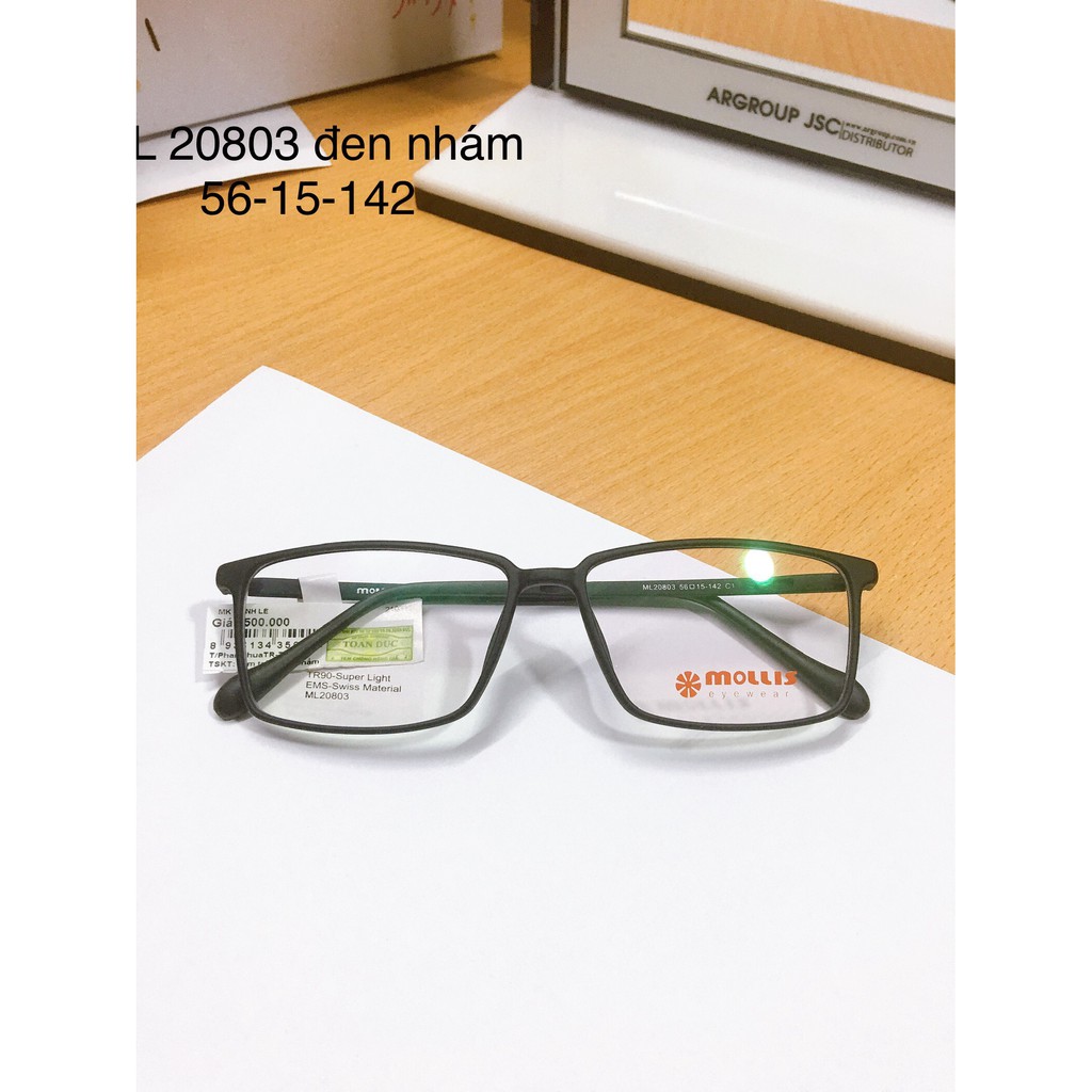 Gọng kính nhựa dạng vuông hàn Quốc chính hãng Mollis ML20803,20811 đen
