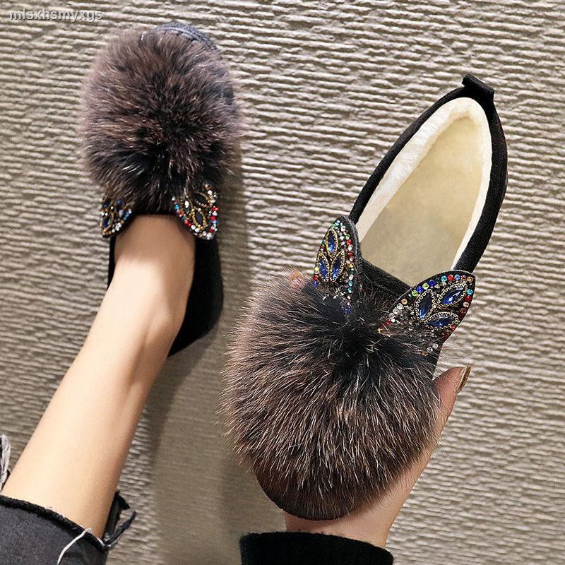 Giày Lười Cotton Phối Nhung Đính Lông Cáo Xinh Xắn Cho Nữ | BigBuy360 - bigbuy360.vn