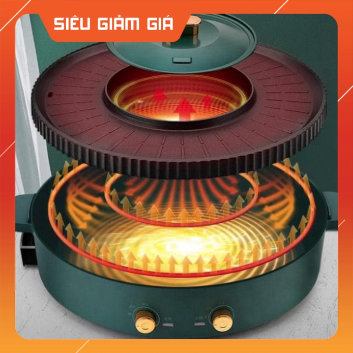 Bếp lẩu nướng 2 in 1 đa năng - tròn loại to tiện lợi cho cả gia đình,có - 2 mâm nhiệt riêng biệt