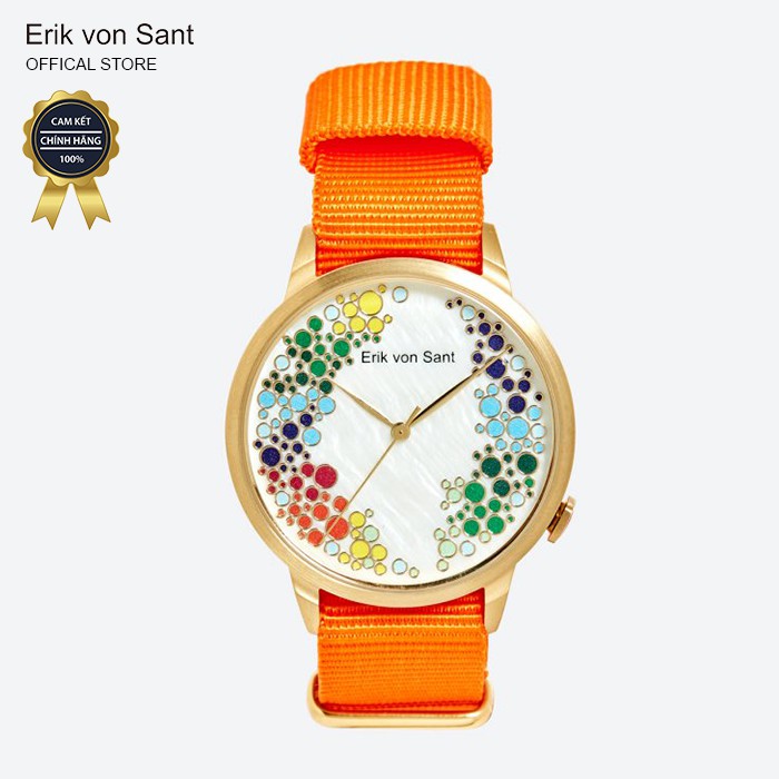 Đồng hồ unisex nam nữ Erik von Sant 003.002.E mặt tròn dây vải màu cam 38mm