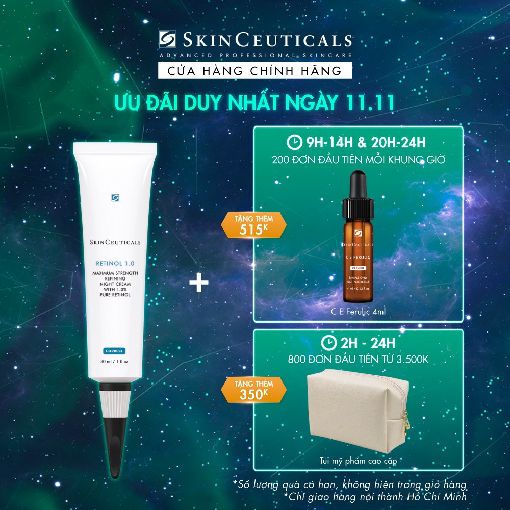 [Mã COSSKINC300 giảm 10%] 1.0% Skinceuticals​ Retinol 1.0 hỗ trợ tái tạo, cải thiện các khuyết điểm da sau mụn 30ml
