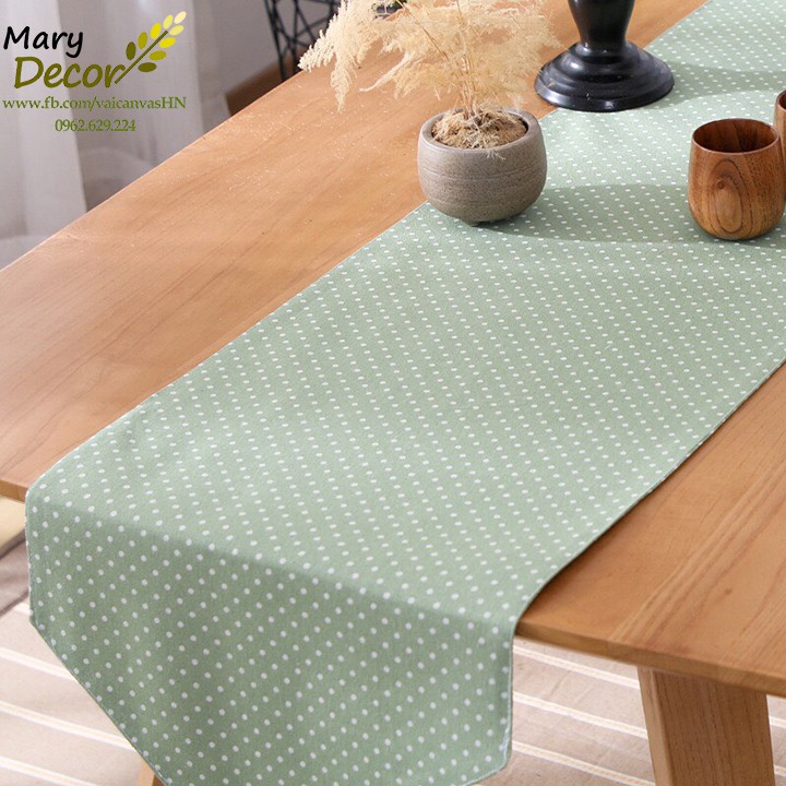 KHĂN RUNNER MARY DECOR - CHẤM BI XANH LÁ MẠ KR-C04