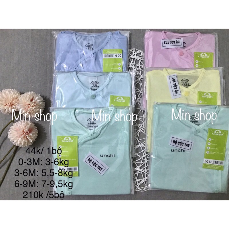 bộ đồ sơ sinh cộc tay unchi cao cấp bộ quần áo sơ sinh mặc mùa hè 100% cotton siêu mềm mại  chính hãng .