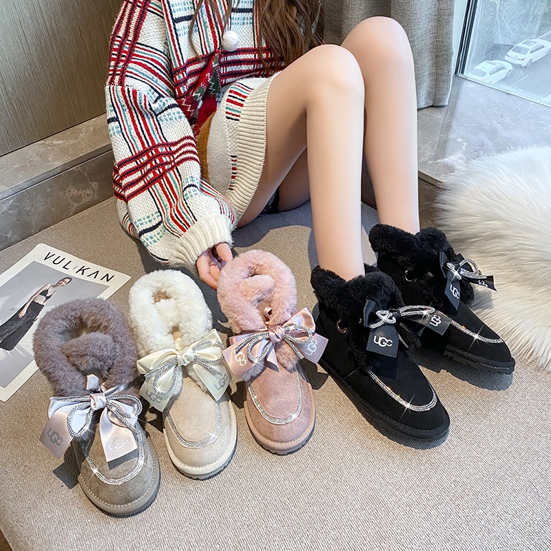 Butterfly Snow Boots Female Fur Integrated 2020 New Winter Non-Slip Cotton Shoes Warm Plus Velvet Thick Short Boots